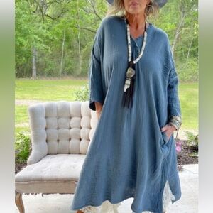 Jaded Gypsy Relaxed V-Neck Gauze Maxi Dress in Dusty Rose